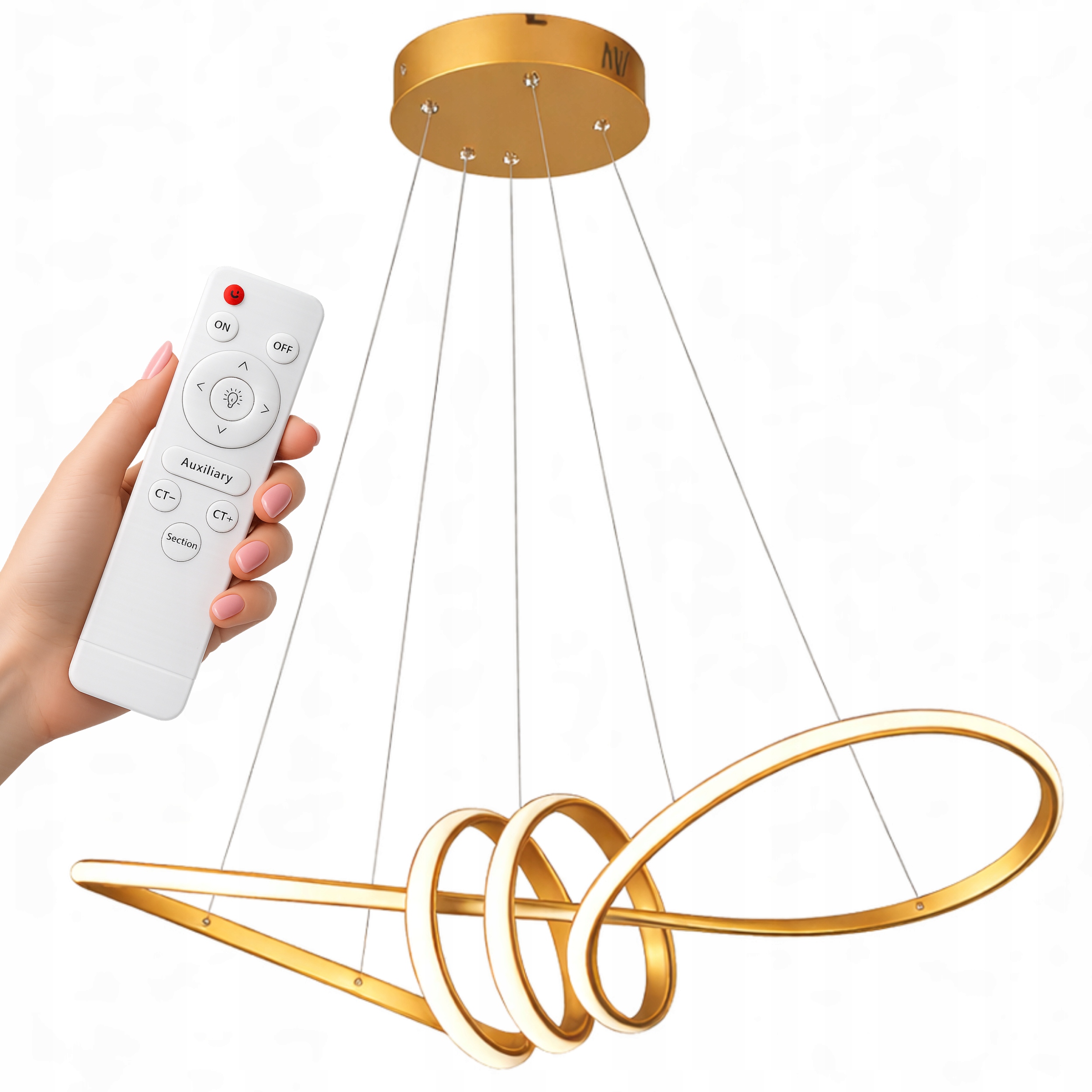 Závěsná Lampa Stropní Lustr Zlatý 70 CM Dálkový Ovladač 3 Barvy Led Moderní