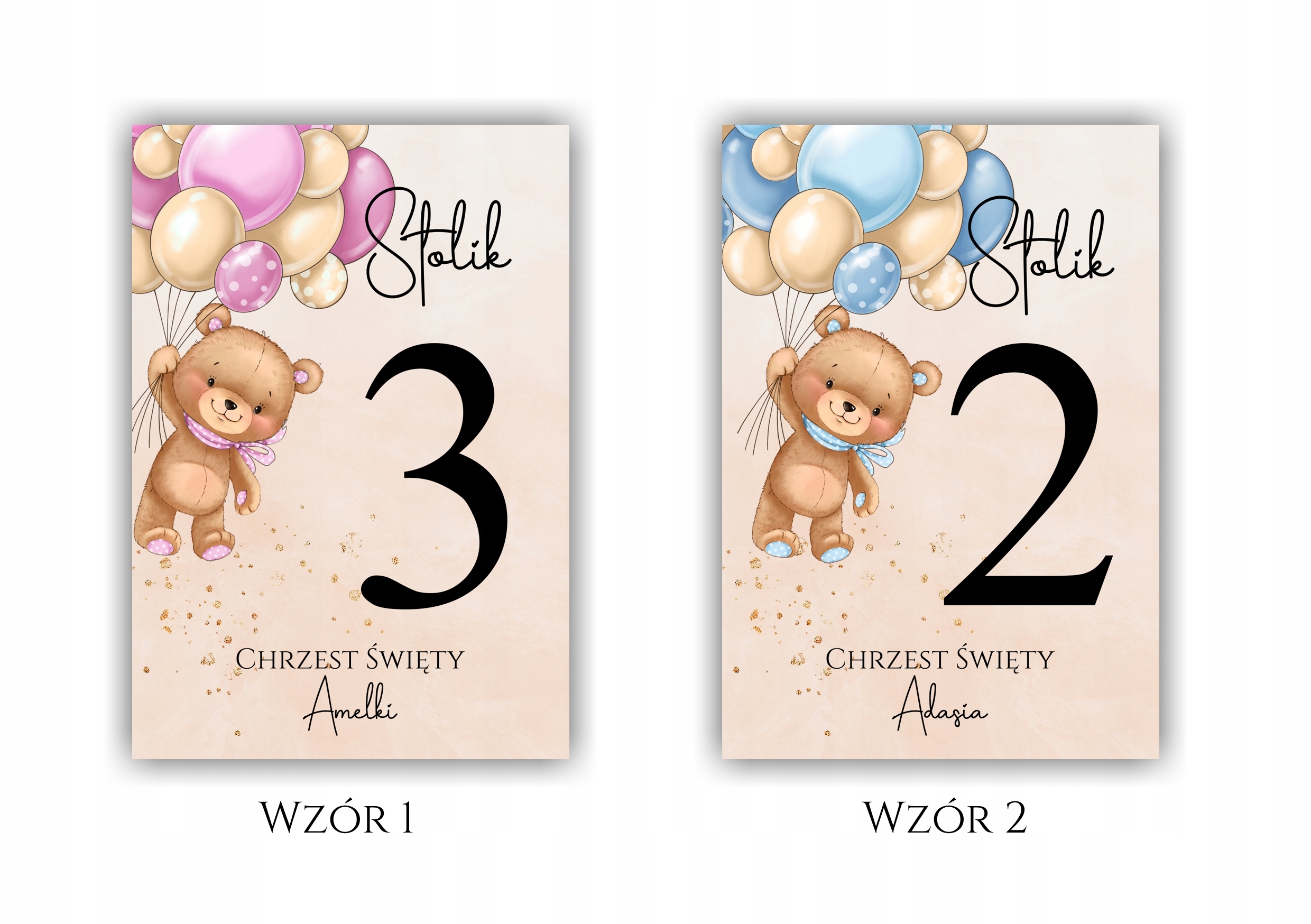 Numery stołów CHRZEST ŚWIĘTY, ROCZEK, URODZINY z misiem Marka inna