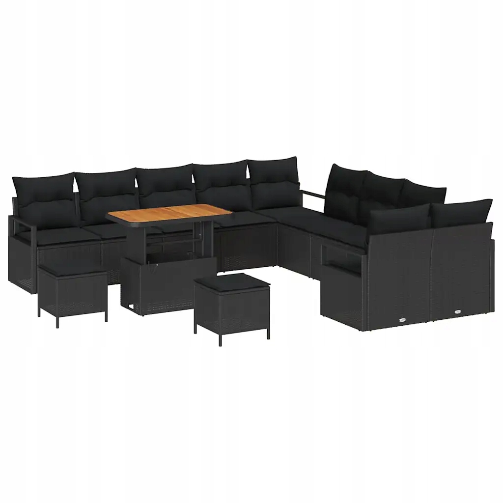 Zahradní rohový set z polyratanu, černý, 5-dílný, 60 cm hluboký