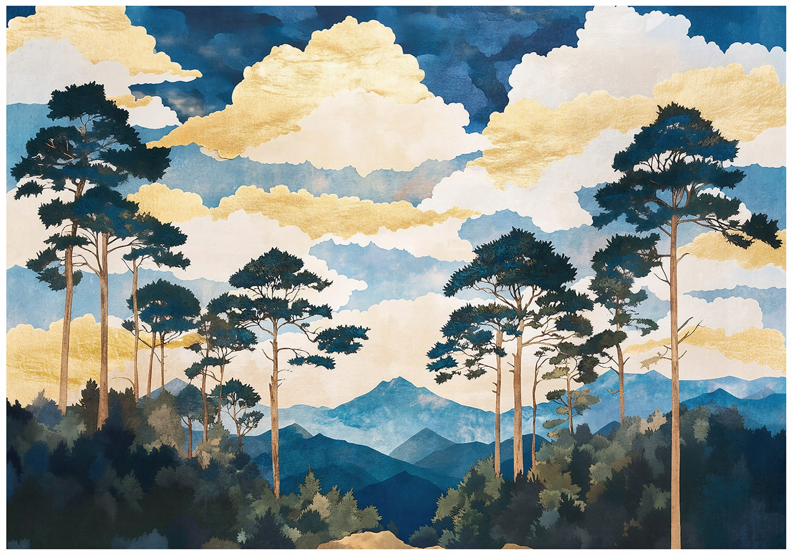 Fototapeta Les Stromy Krajina Lesní Krajina Akvarel Modrá 250x175