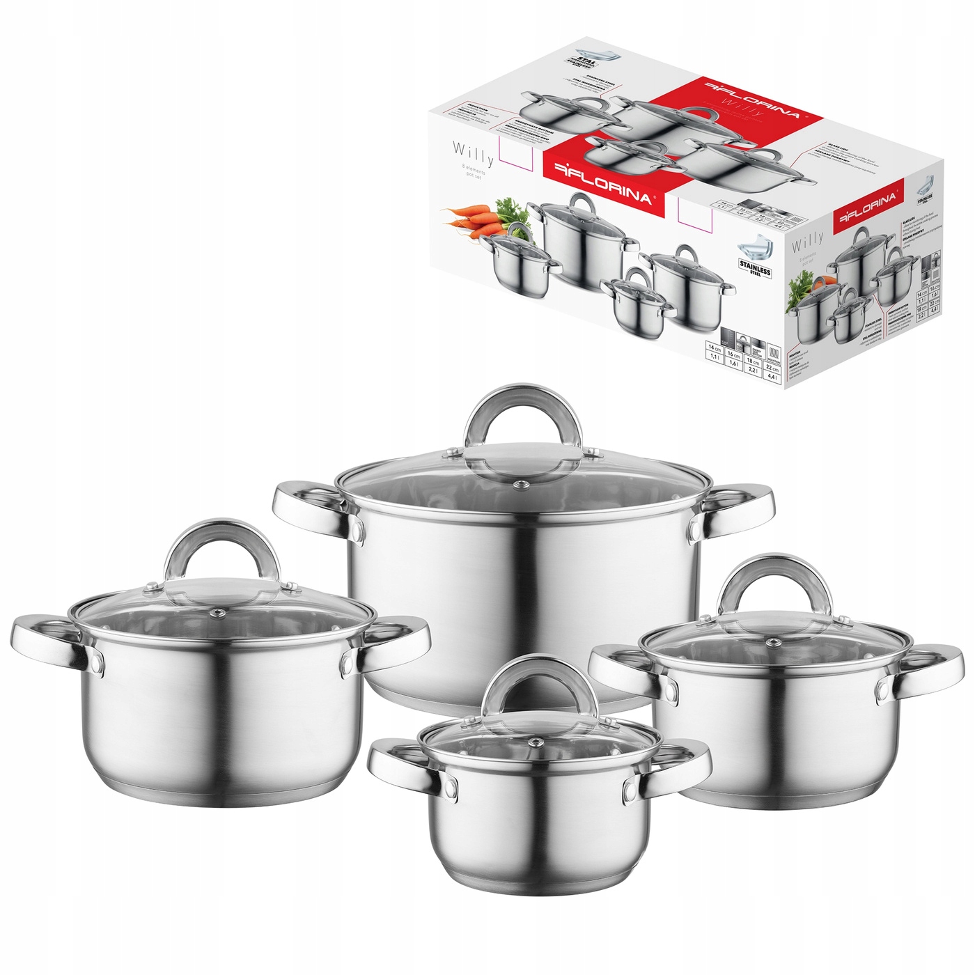 Zestaw garnków Florina Willy stal nierdzewna 8 el.