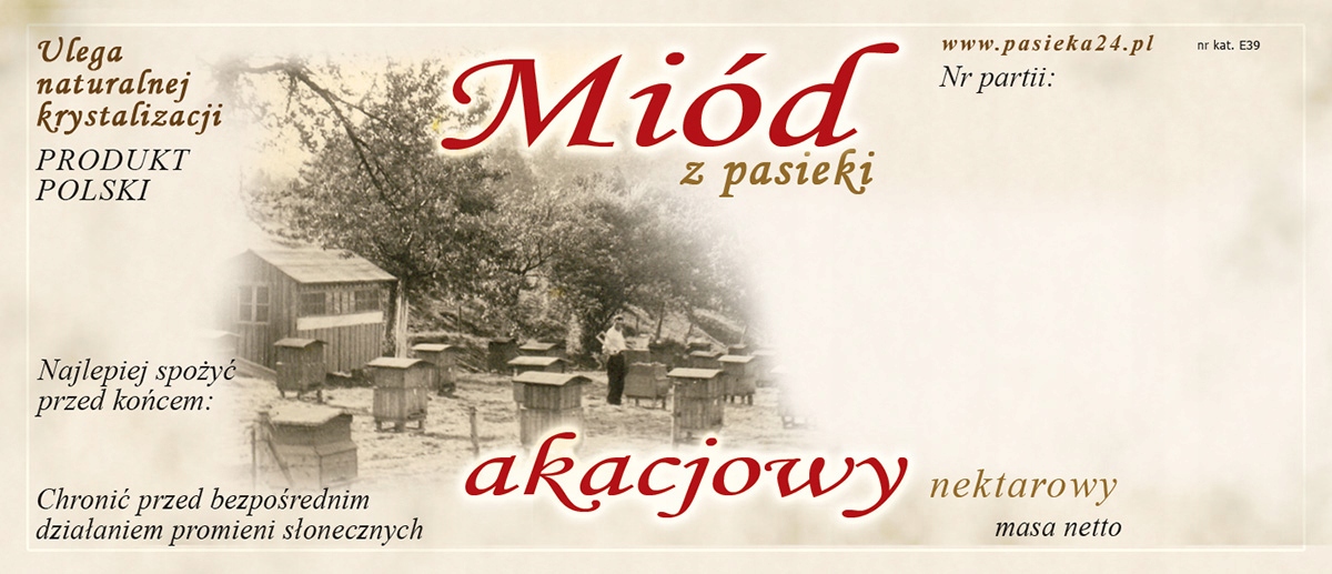 

Etykiety na Miód Akacjowy (100szt) wzór E39