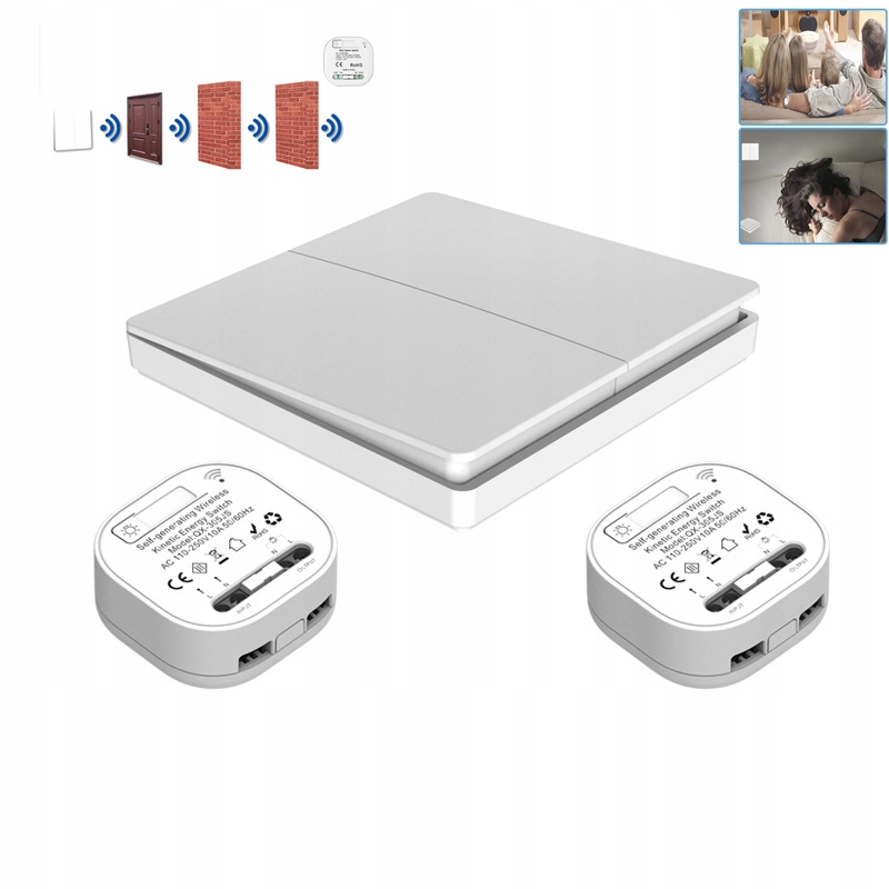 2x Bezdrátový jednoduchý spínač pro světlo s 1 rádiovým přijímačem