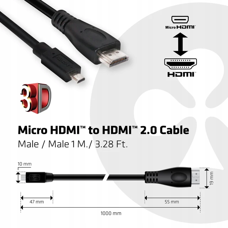 CLUB3D Micro HDMI to HDMI 2.0 4K60Hz Cable 1M / 3. Marka Club 3D