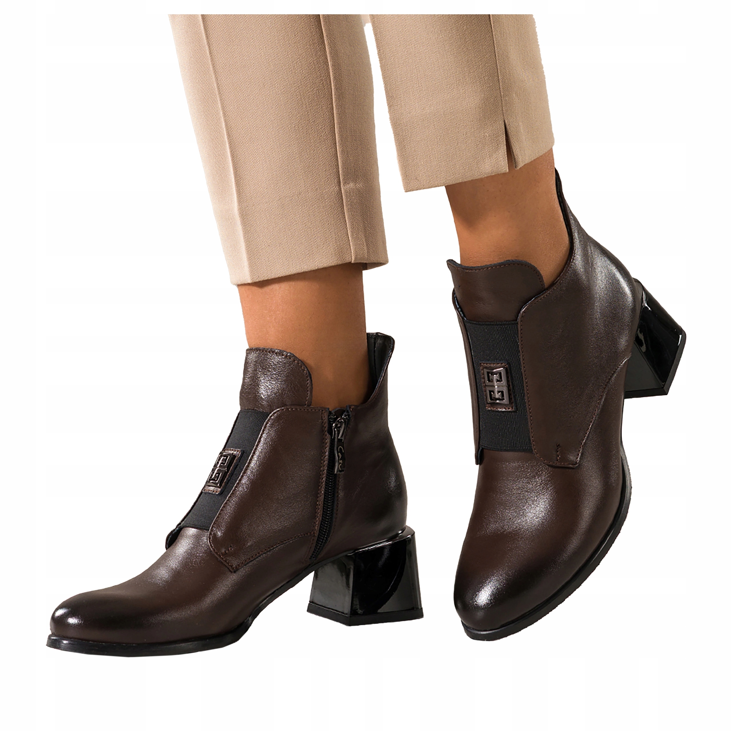 Kotníkové Boty Čokoládové Dámské Kožené Ozdobné Kostky Pohodlné Elegantní r 39