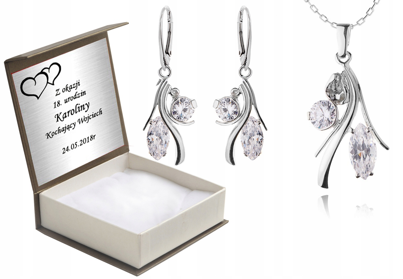 

Komplet Biżuterii Z Cyrkoniami Angielsk.zap+grawer