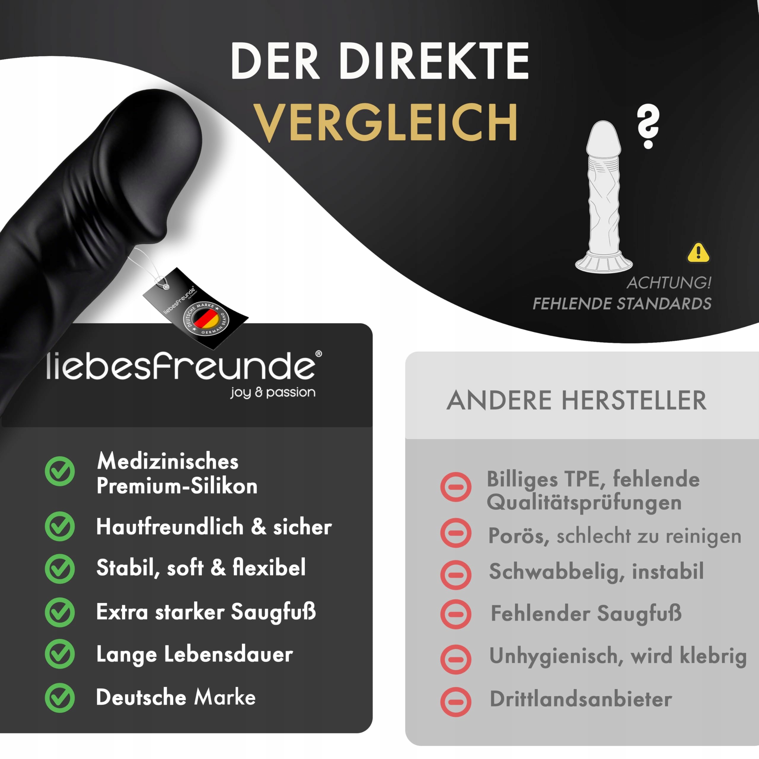 LIEBESFREUNDE Realistyczny Czarny Dildo Analny 20cm Z Silikonu Medycznego — miniatura 6