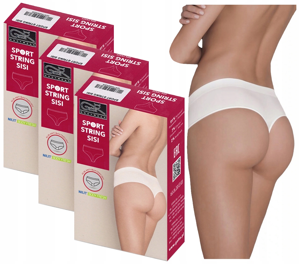 3 X GATTA BEZSZWOWE SPORTOWE STRINGI SISI BIAŁE M