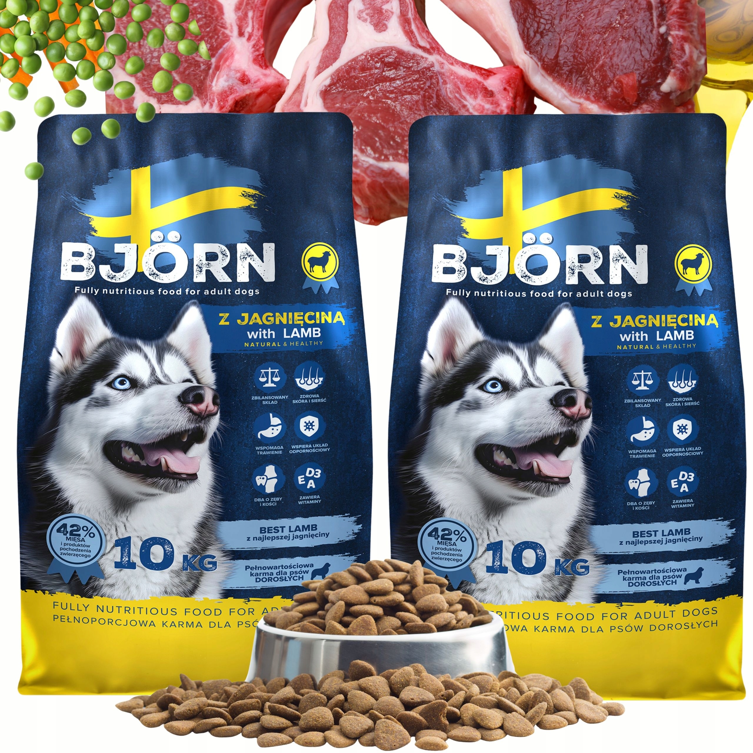 Levně Krmivo Suché Pro Psa Bjorn care Adult S Jehněčím Masem 42% Maso Zdravé 20 kg