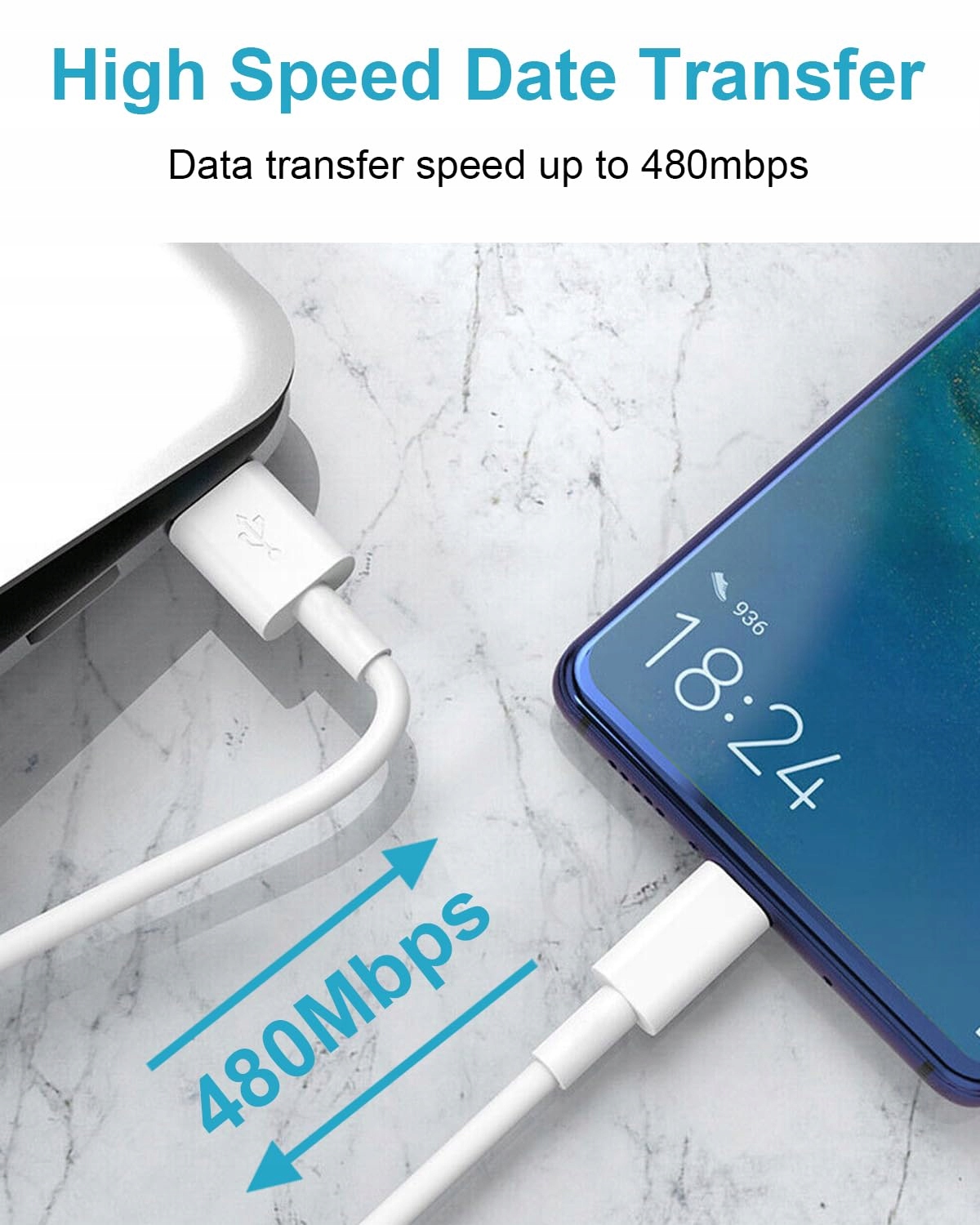 Ładowarka USB z kablem do ładowania USB C 2 m, 18 W Biała — miniatura 4