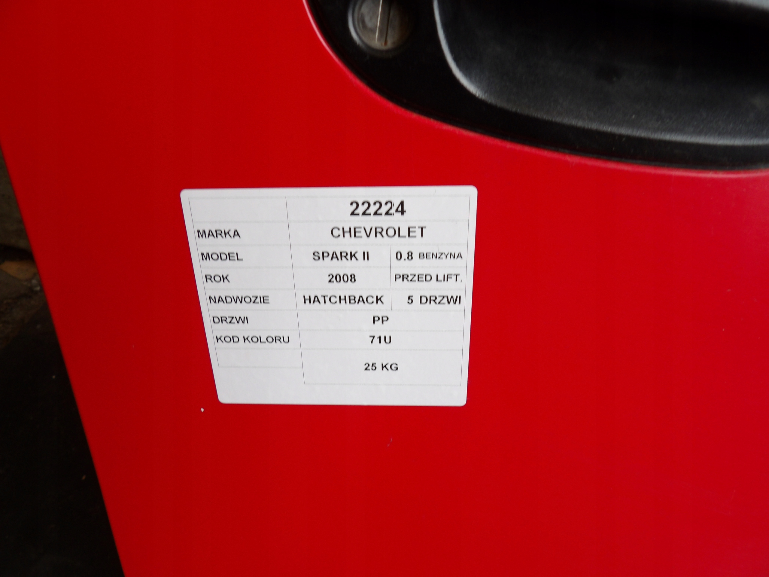 door front right Chevrolet Spark II lak. 71U HB 5D