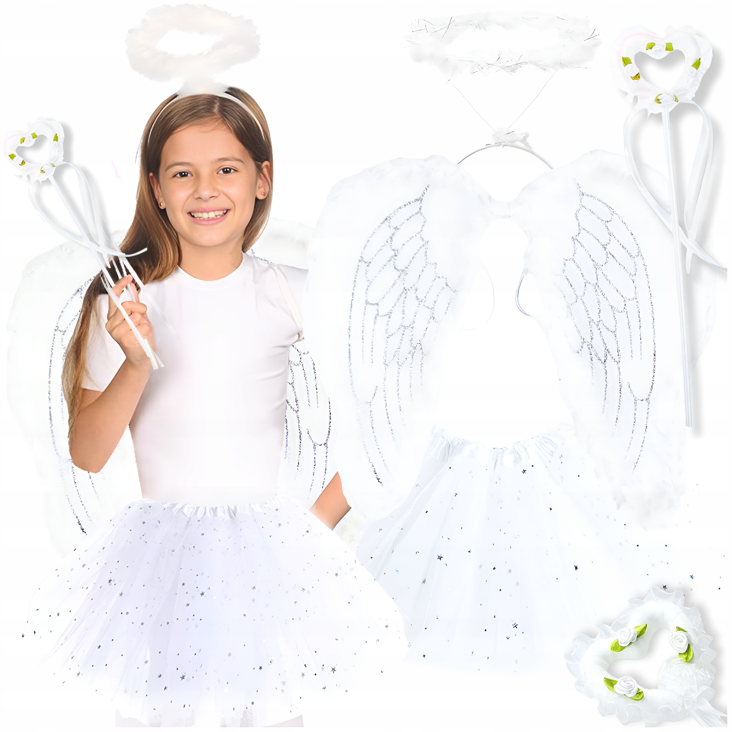 STRÓJ ANIOŁKA ANIOŁEK JASEŁKA SKRZYDŁA + AUREOLA + SPÓDNICZKA ANIOŁ ZESTAW