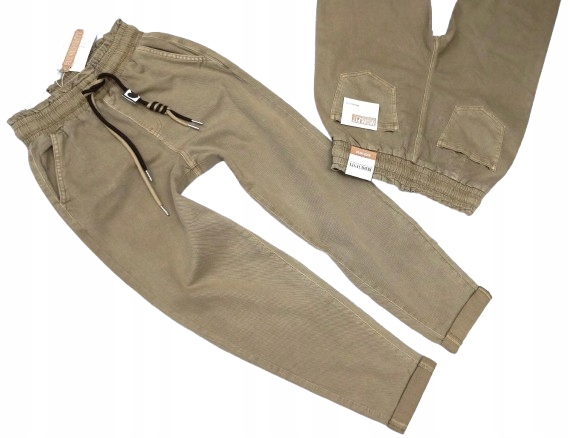 Redseventy Damskie Spodnie Jeansy Gumka W Pasie Mom Fit Beżowe 40/L