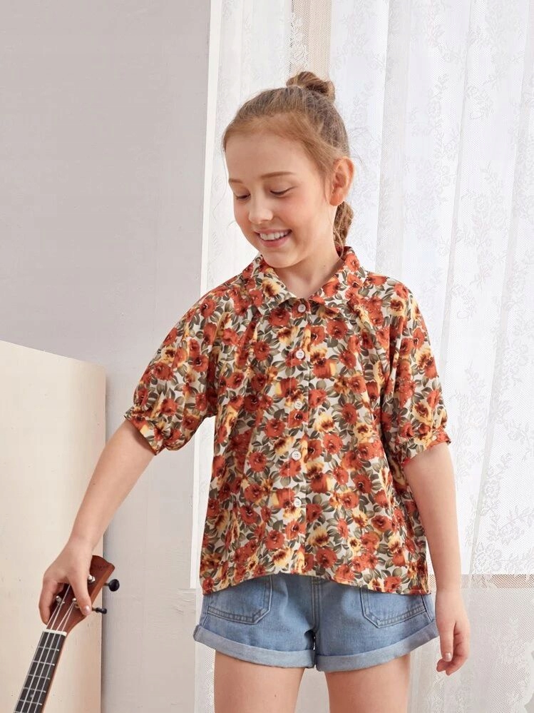 SHEIN KREMOWA KOSZULA FLORAL PRINT (9-10L)