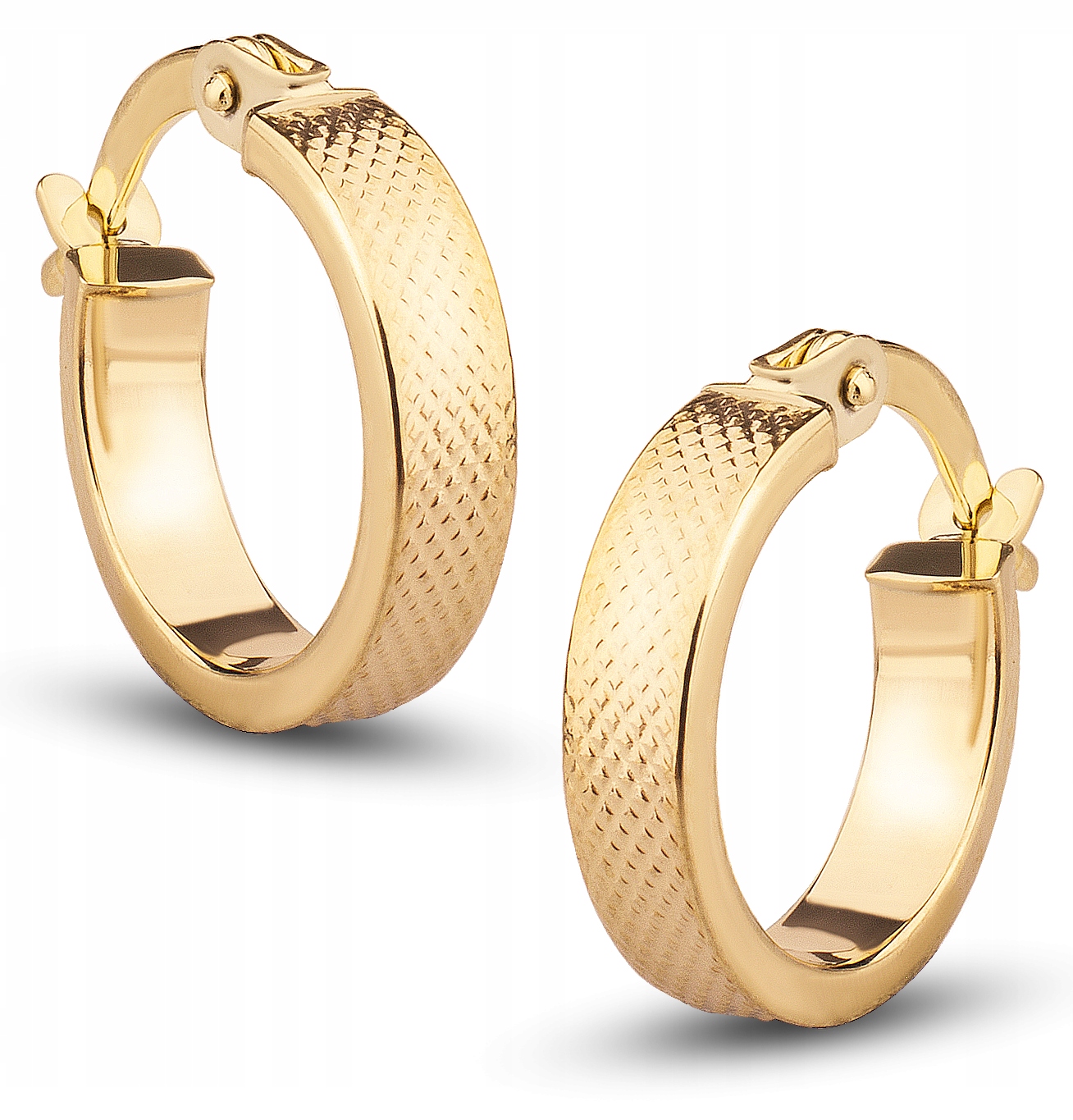 Damskie Złote Kolczyki Na Zatrzask Wzorzyste Kółka 14KT 585