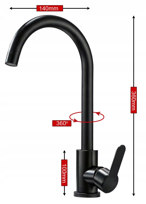 BATERIA UMYWALKOWA STOJĄCA KRAN ŁAZIENKOWA CZARNA NABLATOWA OBROTOWA Stan opakowania oryginalne