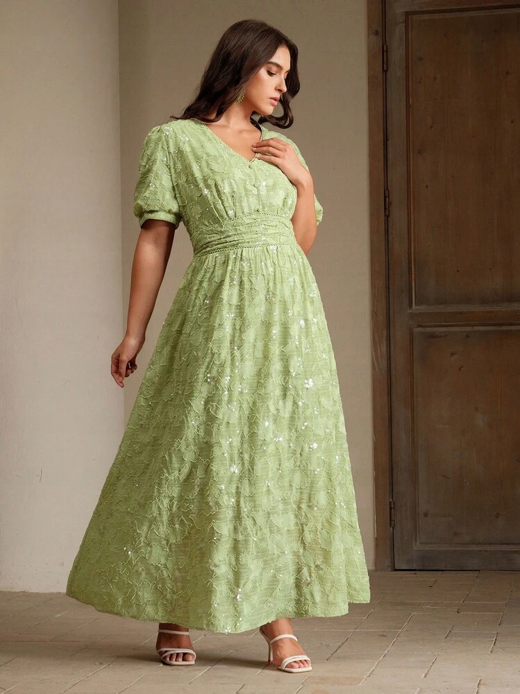 Anewsta Zelená Flitrová Šaty Maxi (2XL)