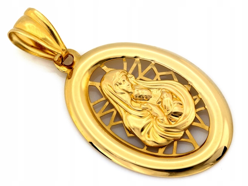 Zlatý elegantní medailon s ažurem a Pannou Marií 585 14k, váha 1.84 g, oválný