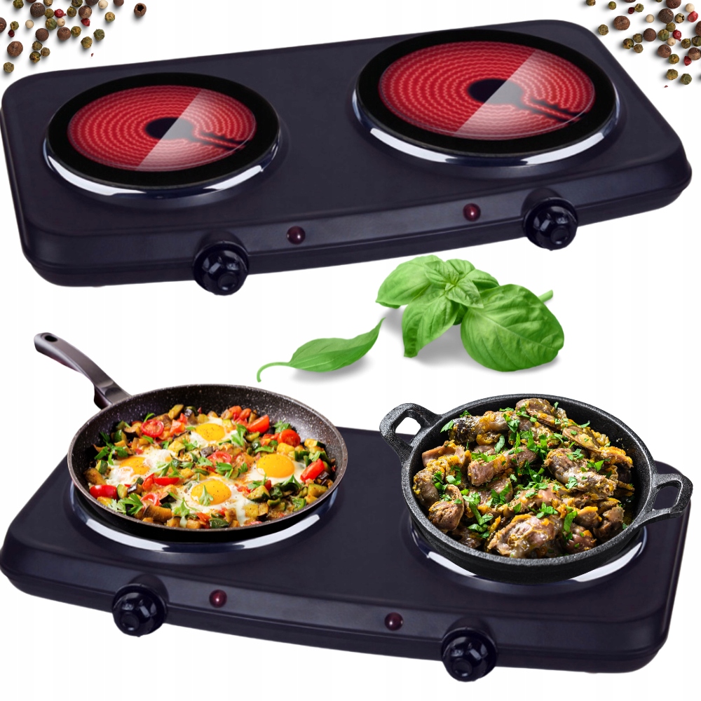 Kuchenka Elektryczna Turystyczna Przenośna 2 Palniki Termostat 2500W