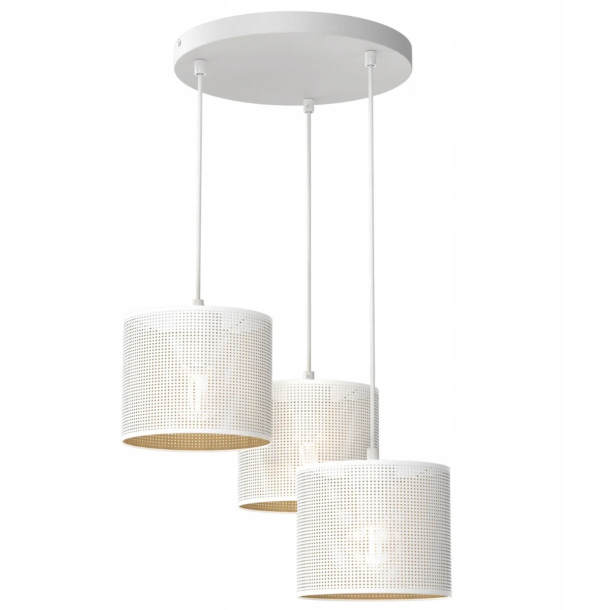 Závěsná lampa bílá zlatá kulatá 45 cm síťka do jídelny 3 body Luminex