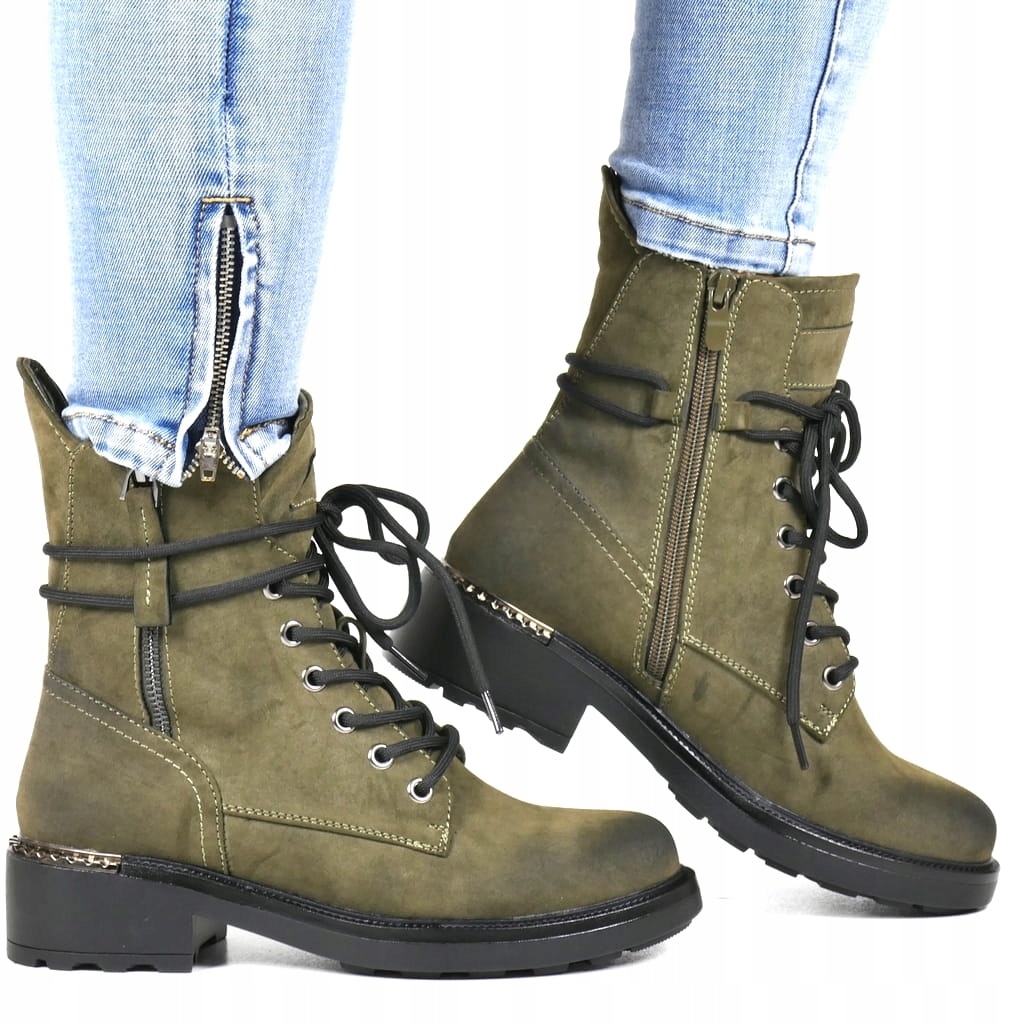 iButy Kotníkové Boty Workery Na Traperové Podrážce Evento Zelené Zateplené 40