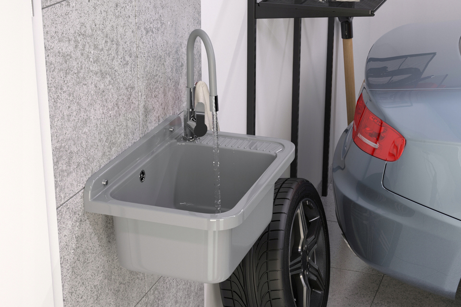 ZLEW GOSPODARCZY TECHNICZNY SZARY KOMORA ROBOCZA PRALNIA GARAŻ NEGRA DUŻA Marka Granitan