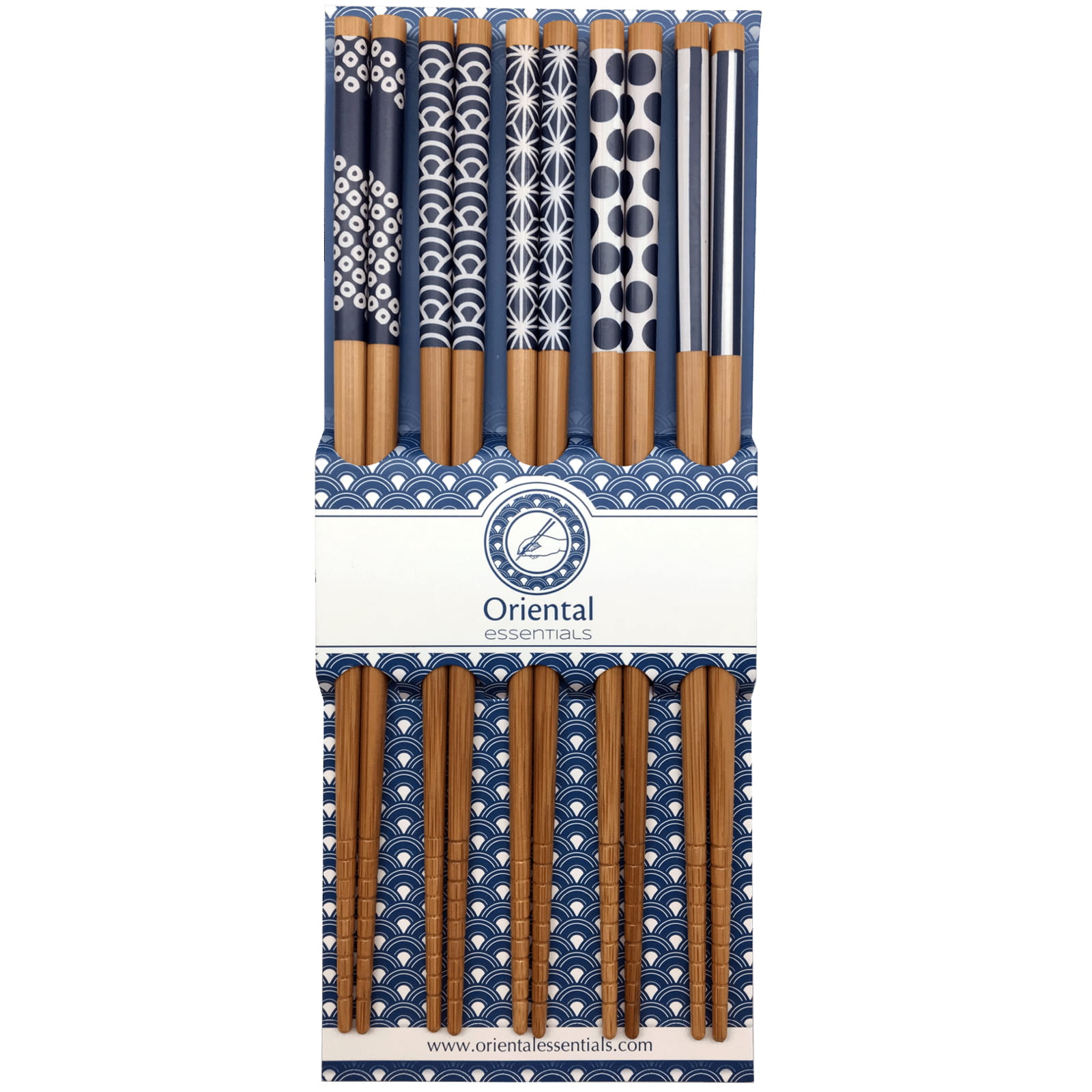 Drewniane Brązowe Pałeczki Różne Niebieskie Wzory 5 Par Długość 22,5cm Kod producenta K 1767