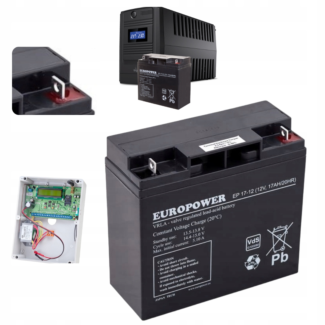 Akumulator Agm Europower Ep 17-12, 12V 17Ah Ups Cctv wymiar 18Ah Mocny