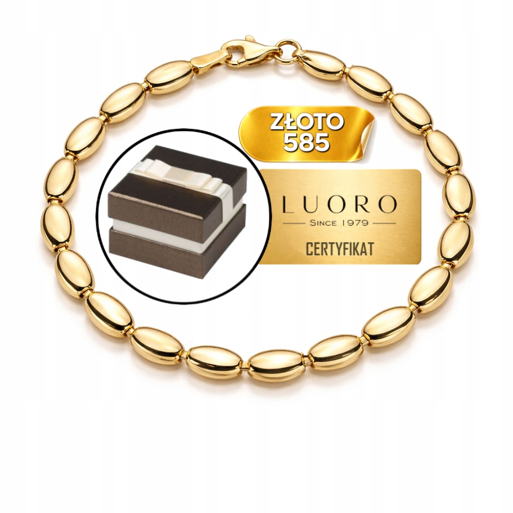 Náramek Zlatý 585 14K Oválné Články 18,5 CM Elegantní Žluté Zlato