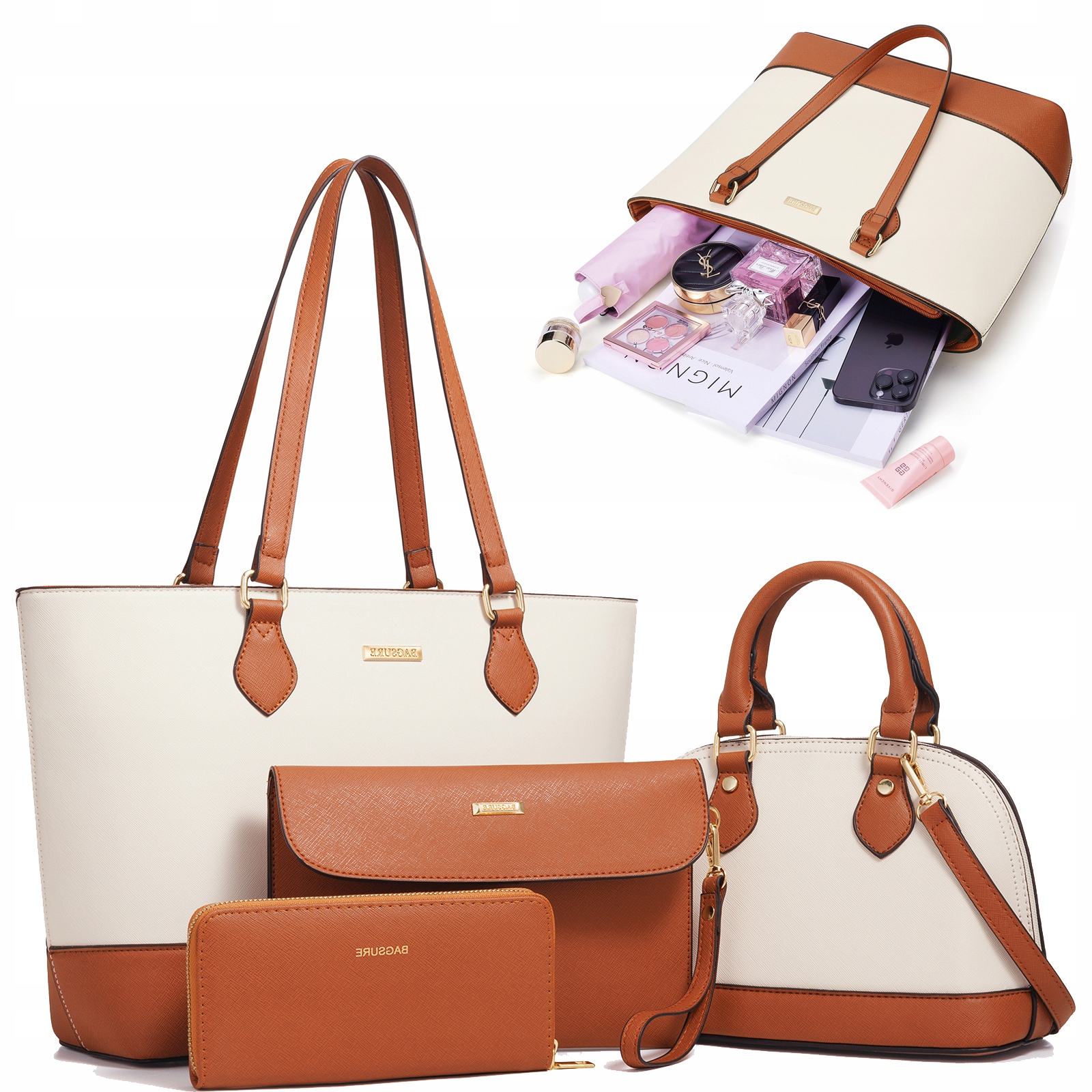 PORTFELE I TOREBKI DAMSKIE TORBY NA RAMIĘ TOTE BAGS SATCHEL ZESTAW 4 SZTUKI