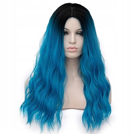 Modrá Paruka Ombre Dámská Syntetická Vlákna Vlnitá Délka 66 CM