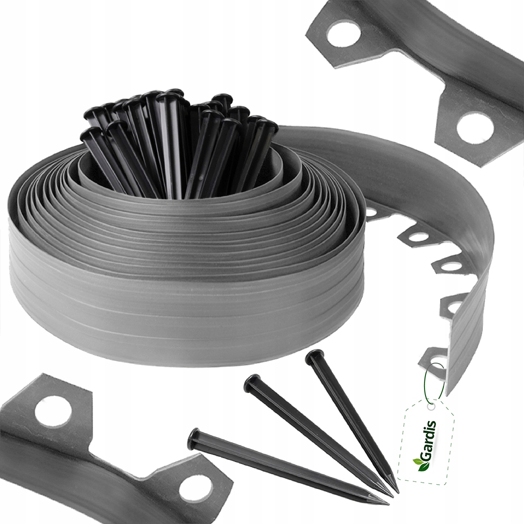 Zahradní Lem 20 m šedý 8 cm trávníkový border vysoký plast kotvy