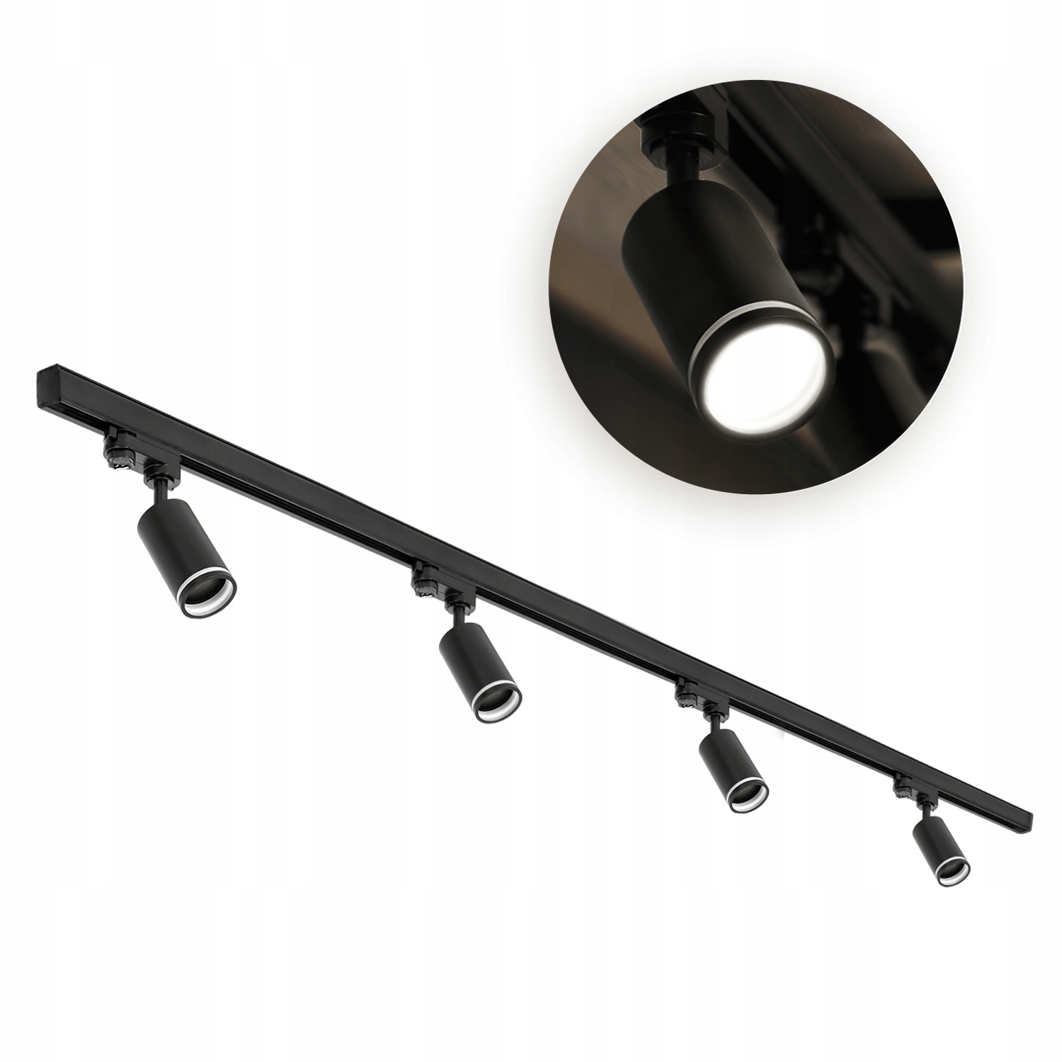 Zestaw Szynowy 3 Fazowy Czarny 4x Oprawa na GU10 2x Szyna 1m Łącznik I