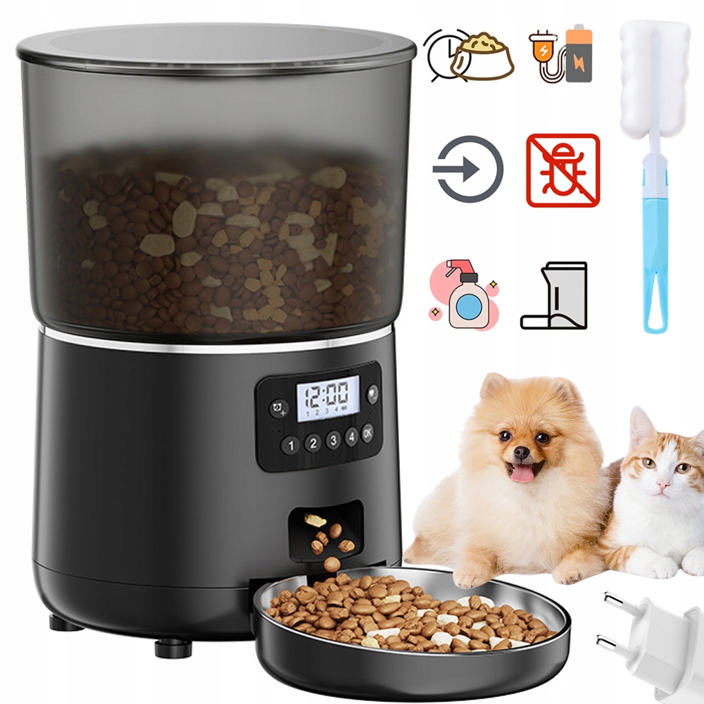 Levně Automatický Výdejník Vody A Krmiva Miska Pro Kočky S Miskou A Časovačem 4 L