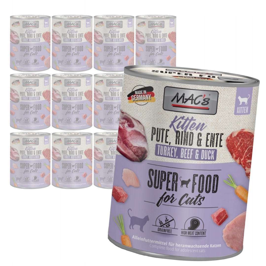 Levně MAC's 12x800g Bezobilné Vlhké Krmivo pro koťata Krůta Hovězí kachna