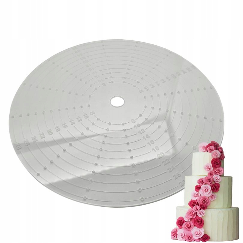 Podkład pod tort z miarką Dysk do centrowania piętrowego tortu plexi 29cm