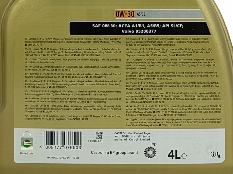 CASTROL EDGE 0W30 A5/B5 TITANIUM FST VOLVO 7L Przeznaczenie Samochody osobowe