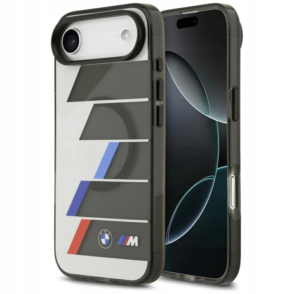 Etui Bmw M IML Metal Buttons Tricolor Lines MagSafe na iPhone Air szare