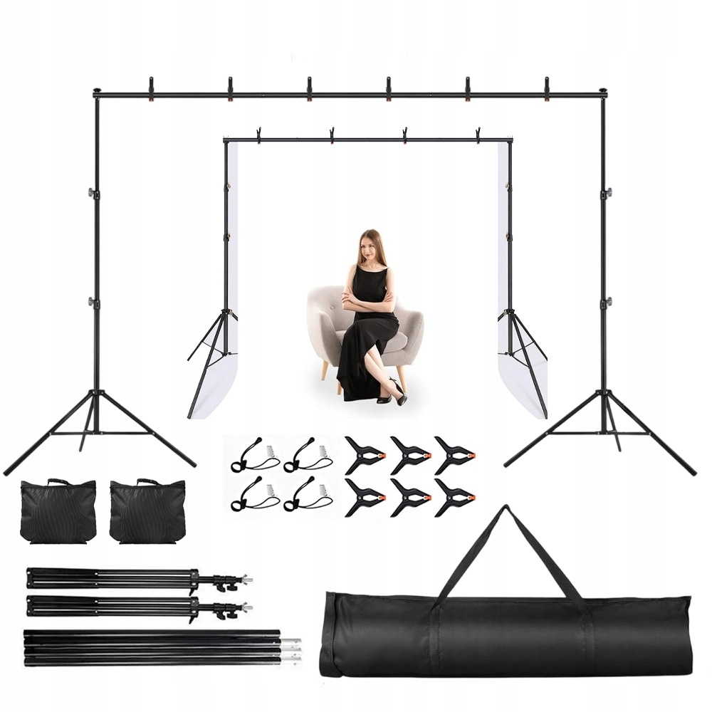 Stativ pro fotografické pozadí nastavitelný 158-304 cm s taškou a klipy