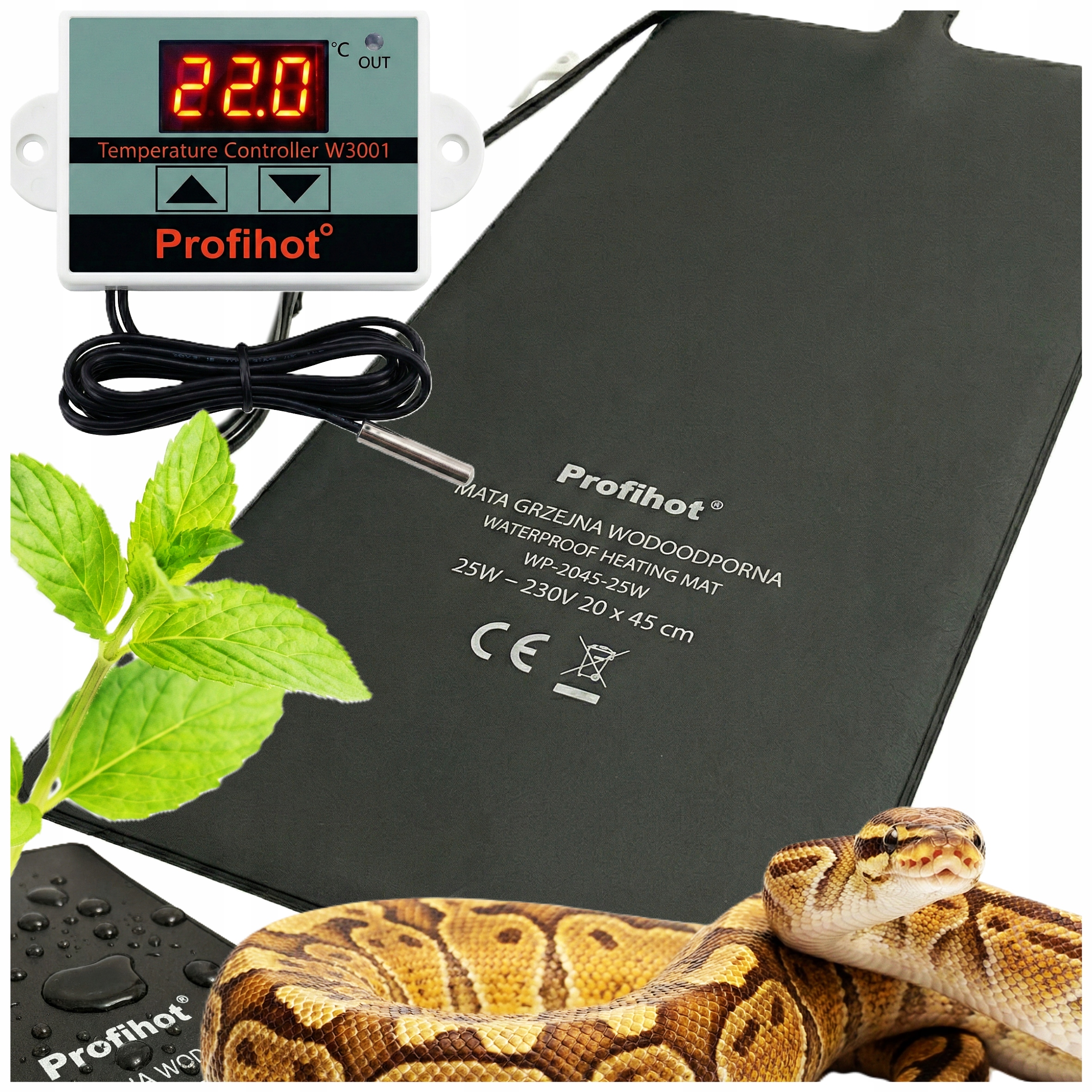 Levně Topný Rohož Do Terária Rostlin 20x45 cm 25W Termostat Voděodolná