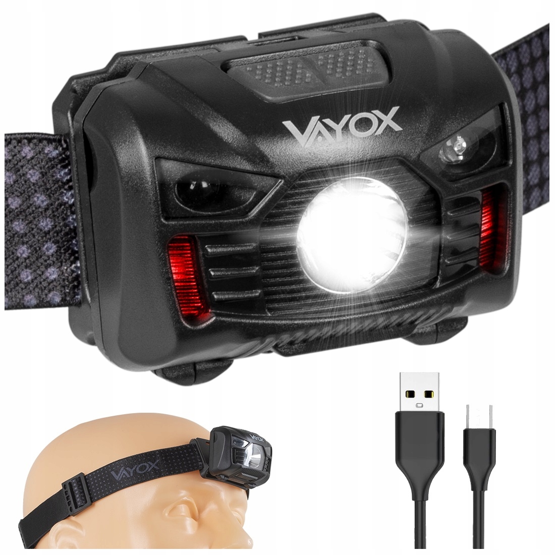 

Latarka Czołowa Czołówka Czujnik Aku Led Usb Vayox