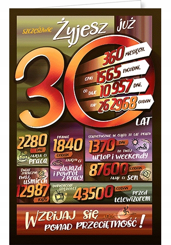 

Kartka urodzinowa na 30 urodziny z życzeniami ST01