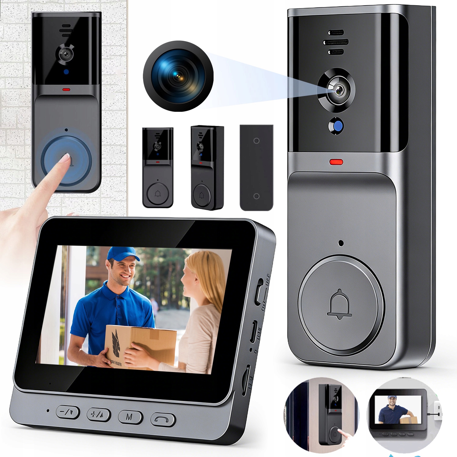 Dzwonek Bezprzewodowy Z Kamerą Do Drzwi Furtki Tuya Zdalny 2.4G Czarny