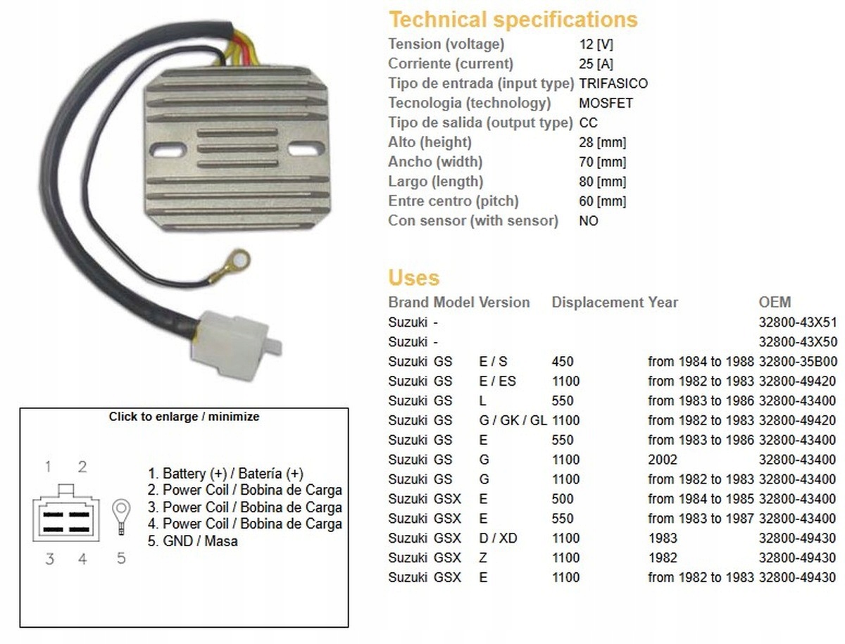 Regulátor Napätia Dze Suzuki Gs 450E/S '84-'88 Gs 500 '84-'85 Gs 550 '83-'