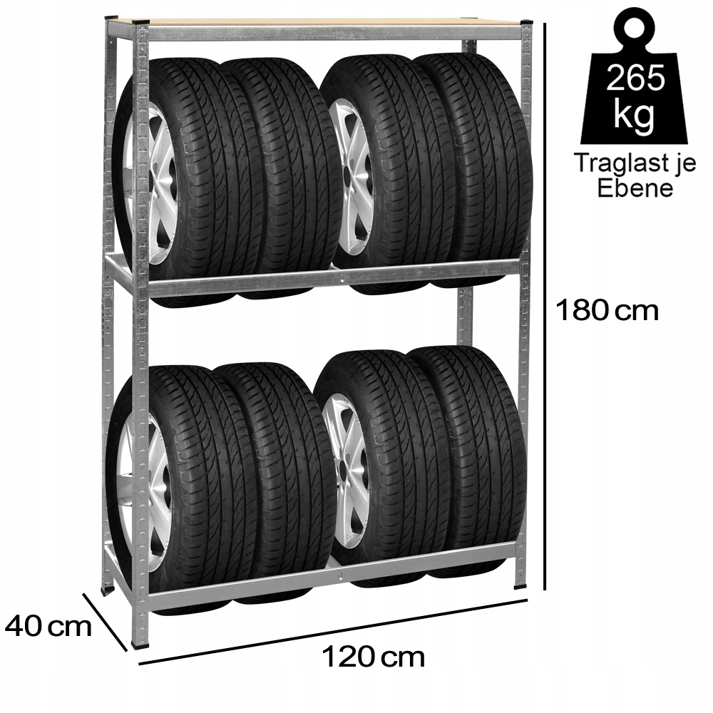 Deuba Regal na 8 opon 795kg 180x120x40cm Polka MDF Producent code 104365