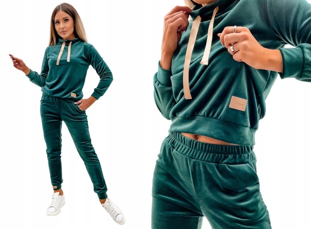 DRES KOMPLET DAMSKI WELUROWY PREMIUM ZIELONY BUTELKOWY M Rozmiar M