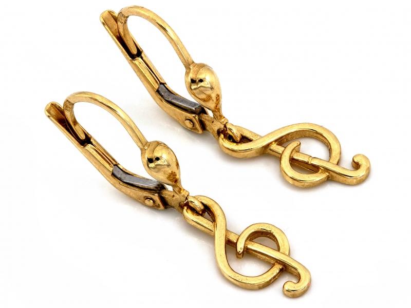 Zlaté Náušnice 585 14kt Závěsný houslový klíč 1.98g anglické zapínání