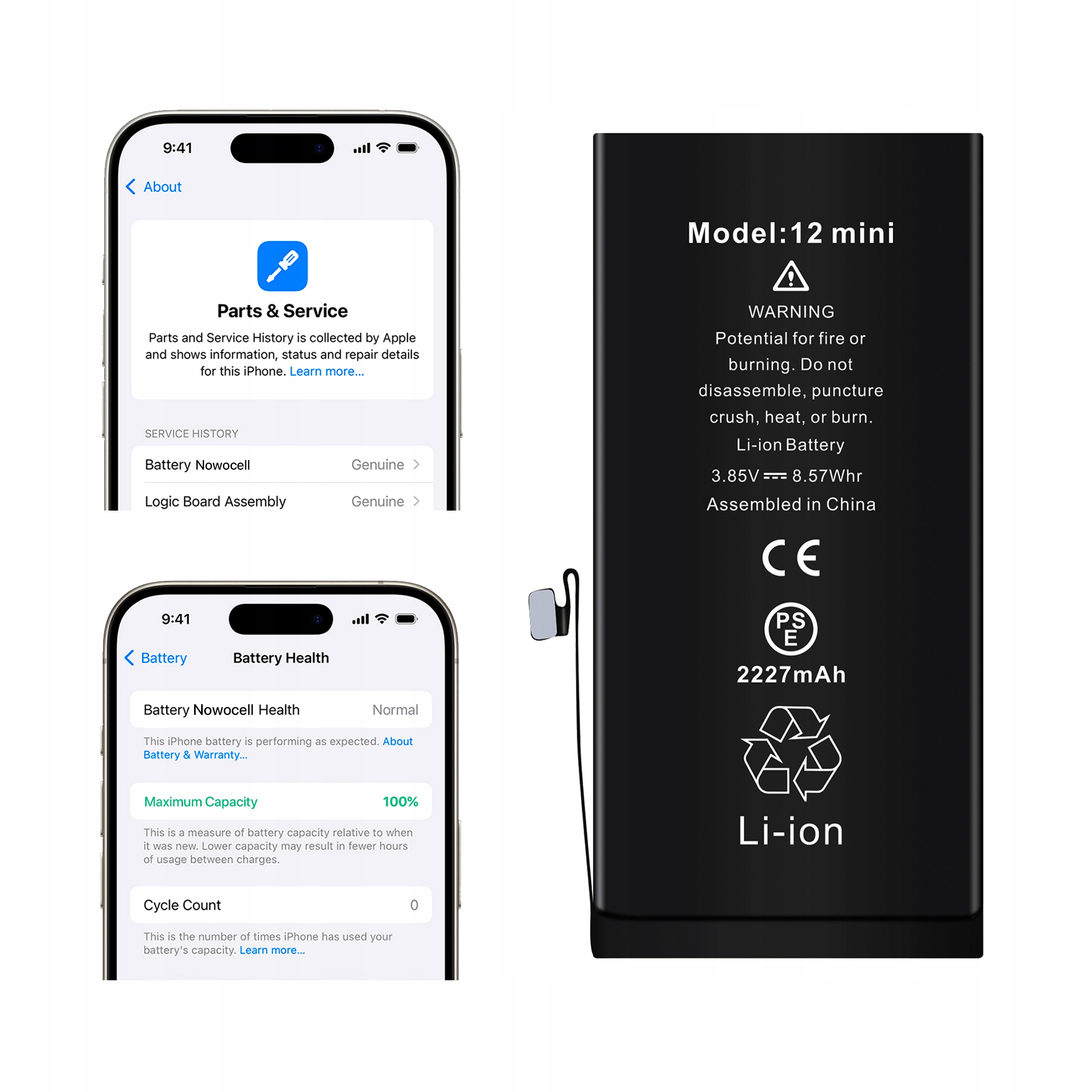 Baterie pro iPhone 12 Mini Bez Hlášení 2227 mAh Oem Kvalita Kondice 100%