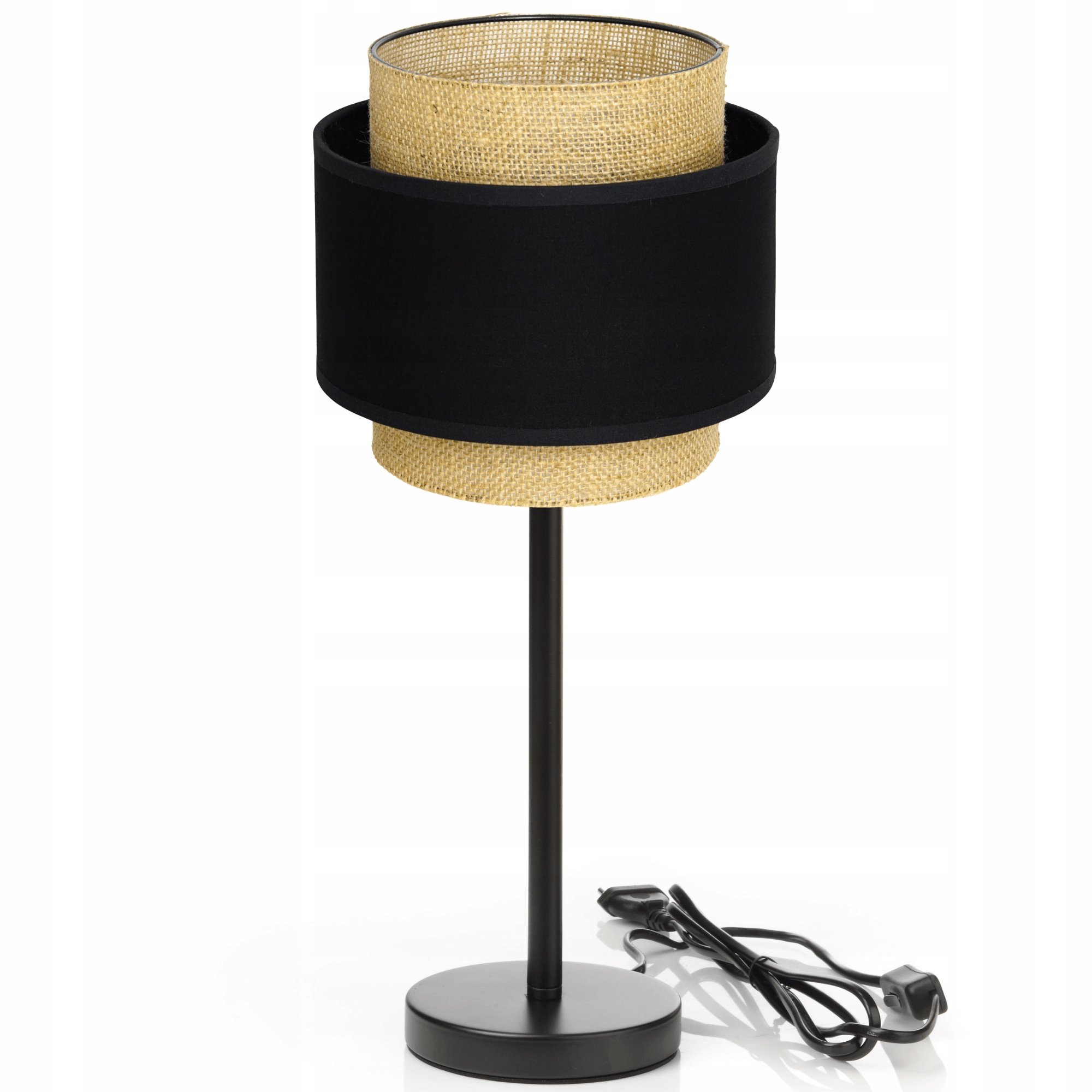 Noční Lampa Stolní Juta Černá Dvojité Kovové Stínítko Vysoká Do Obývacího Pokoje