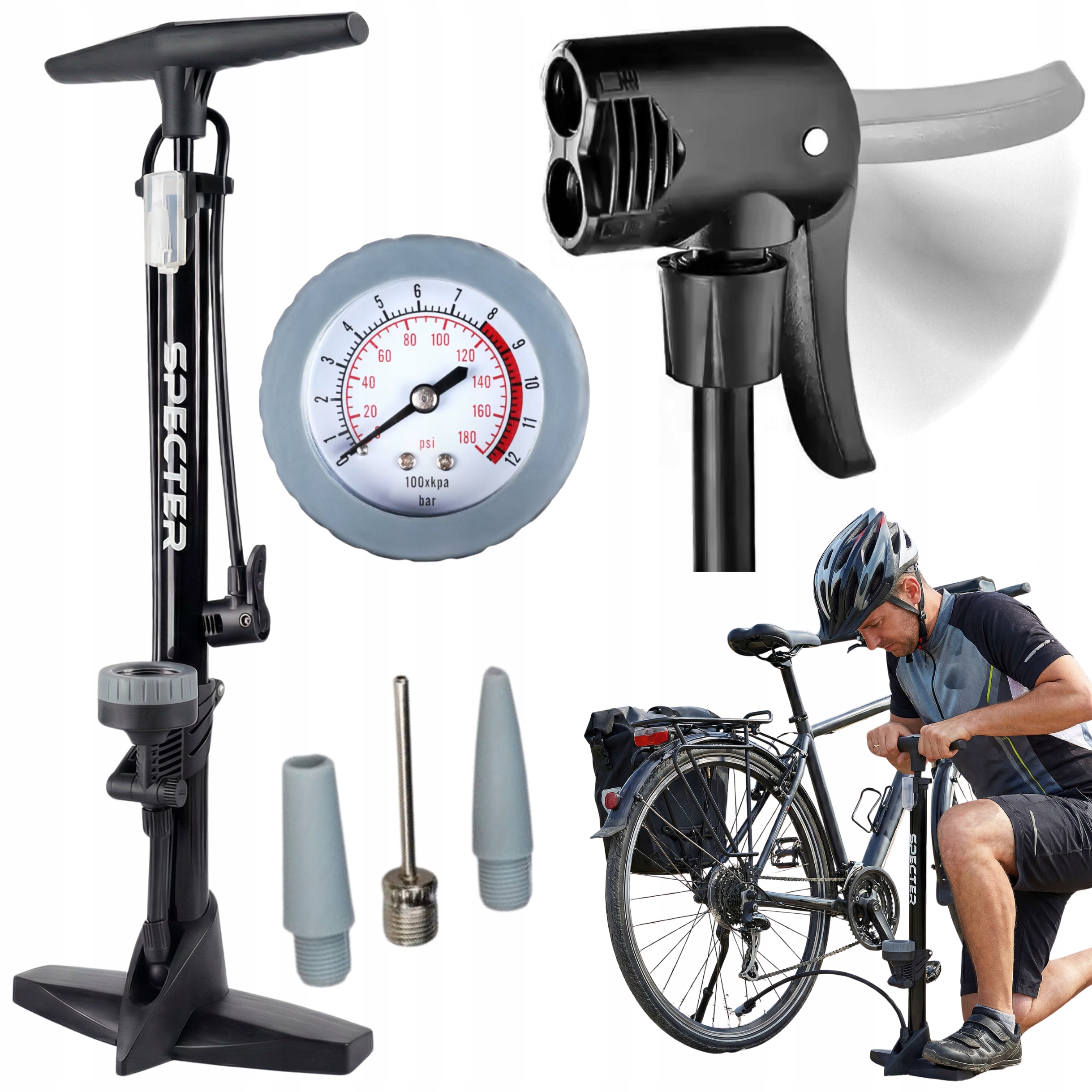 Pompka Rowerowa Z Manometrem Ręczna Podłogowa Rower Piłka Samochód